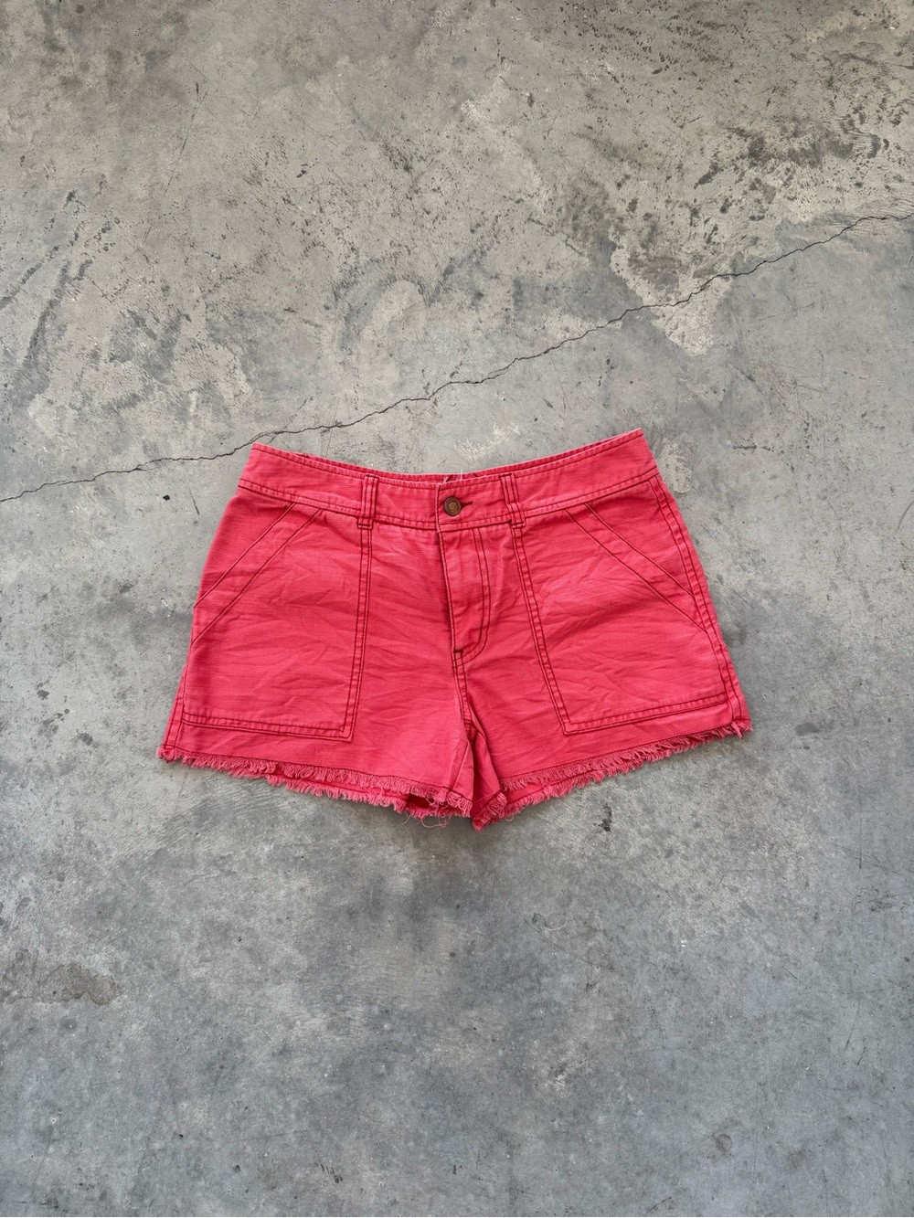 Free People Coral Pink Frayed Hem Cargo Shorts